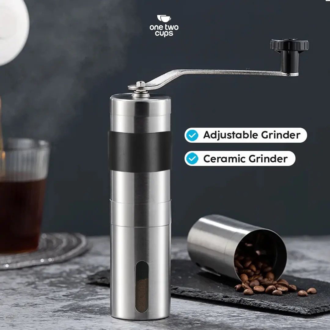 Alat Penggiling Kopi Manual Adjustable Ceramic Grinder dengan Pengaturan Tekstur Bubuk dan Bodi Stainless Steel