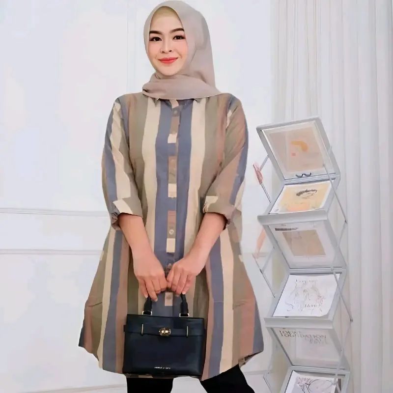 Lintang Buwana Selina Tunik Kotak Kotak Katun Wanita Atasan Panjang Muslim Kancing Formal daily warna warni 3