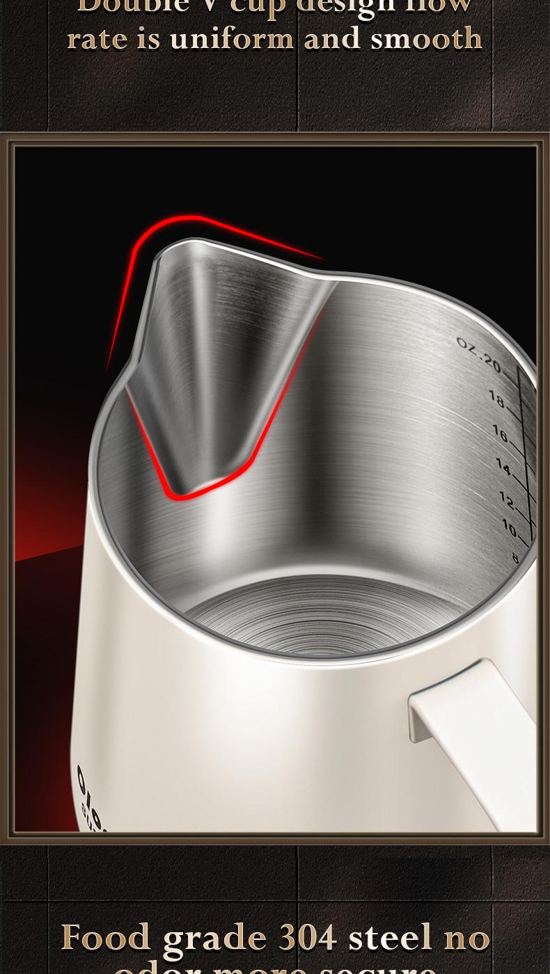 Product Introduction of Italian style stainless steel milk foam cup with handle and pointed mouth, milk tank, flower pot, professional coffee flower cup Tea 6