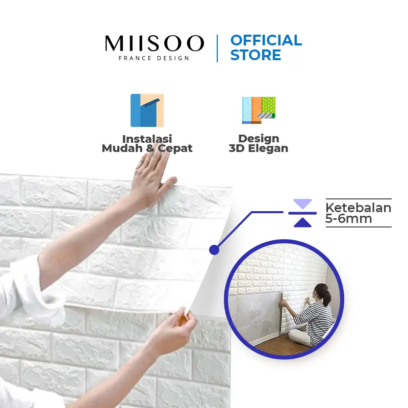 MIISOO 3D Wallpaper Dinding Foam Batu Bata Ukuran 77cmX70cmX5mm Waterproof Brick Sticker kamar anak