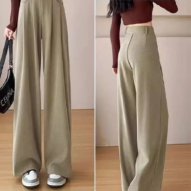 GDTIMA Celana Highwaist kulot Pants Wanita Setelan Kasual Tirai Malas Celana Lurus