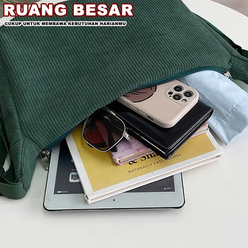 Tas Selempang Wanita Corduroy SlingBang Fashion Polos 2 in 1 Simple Multifungsi New Collection -LW-30 Pink 5