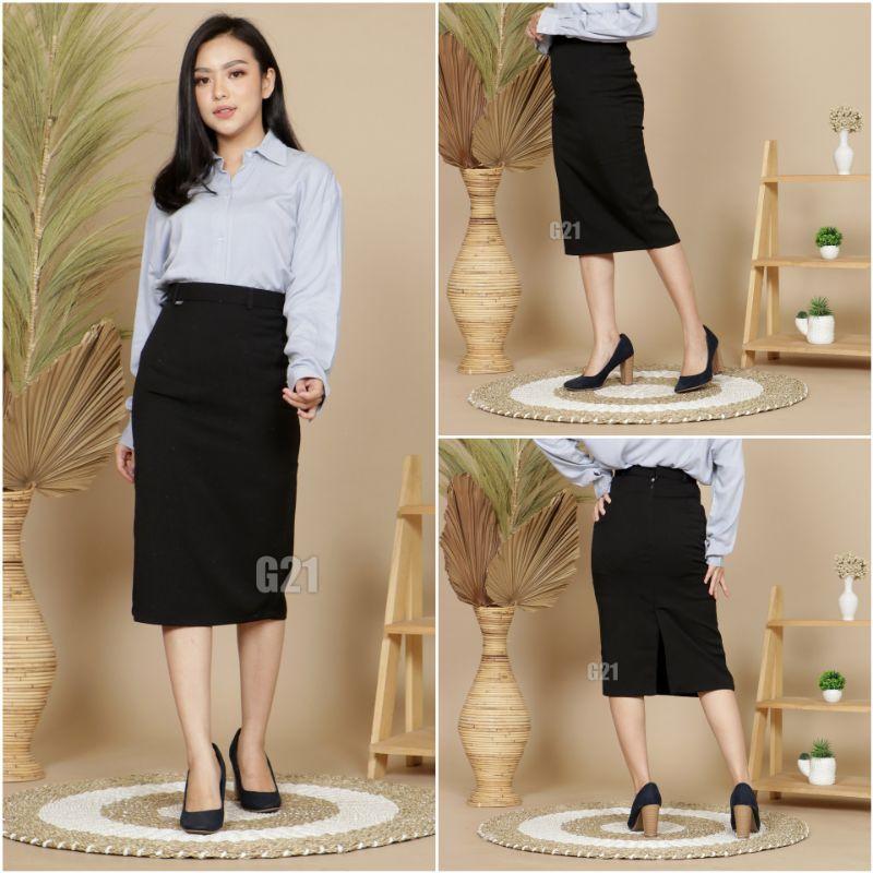 Rok Kerja wanita Pendek Hitam Span 7/8 Bahan Formal Kantor Panjang strech 1