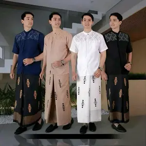 Set Koko Pria Lengan Pendek Motif Diamond & Sarung Sarwon Eksklusif | Baju Muslim Cowok Modern Elegan Adem Nyaman