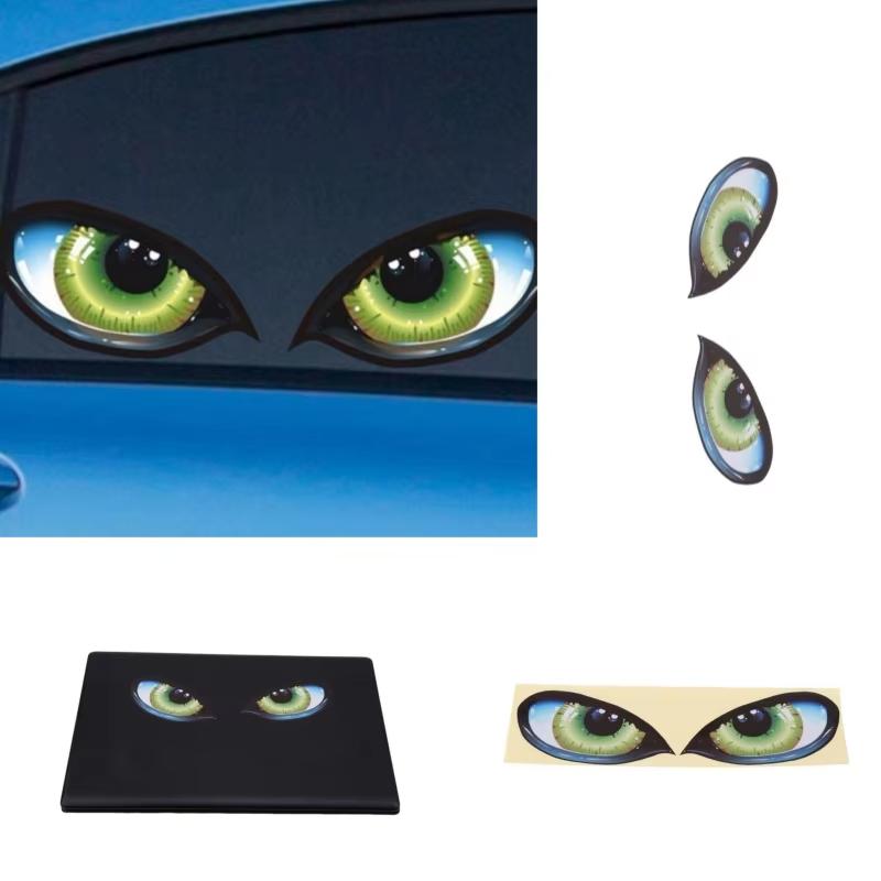 Car Stickers 3D Stereo Reflective Cat Eyes Sticker Creative Rearview ...