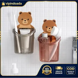 YK16 Rak Sikat Gigi Tempel Beruang Warna Random Tidak Merusak Dinding Desain Anti-Air untuk Kamar Mandi