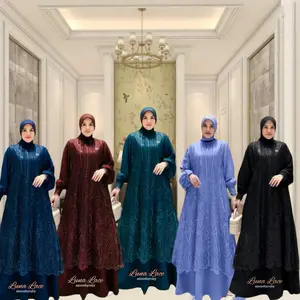Urban Attire Luna lace gamis Kondangan terbaru 2026 gamis pesta kondangan elegan mewah bahan ceruty anti kusut cocok untuk hari lebaran viral Emerald blue burgandy mahogandy Muslim Navy Nyaman Kancing Wanita