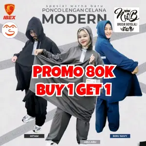 [Paket Hemat 2 Pasang] Jas Hujan IBEX Modern Model Ponco Celana PVC -  Warna Random
