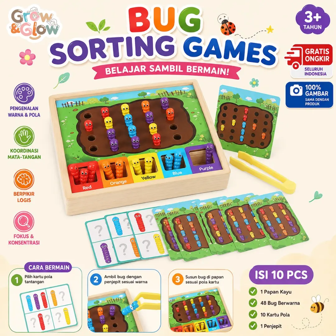 Grow N Glow Mainan Edukasi Bug Color Catching Game Edukasi Warna Mainan Interaktif Sensory Toy Kado