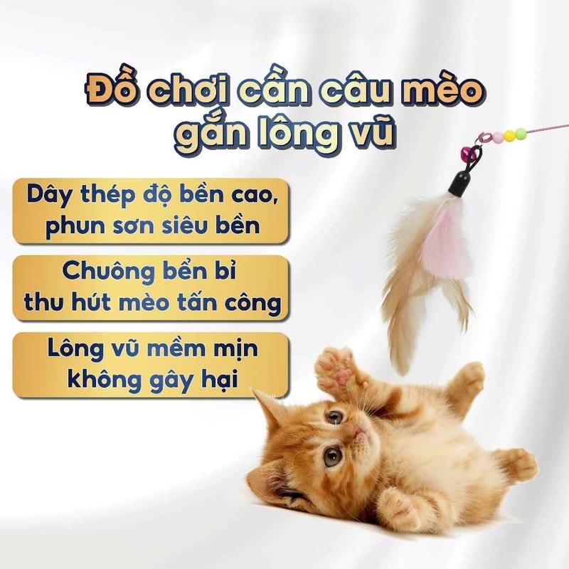 Cần Câu Mèo Lông Vũ Đồ Chơi Cho Mèo Có Chuông Chất Liệu Thép Dẻo MasterCare