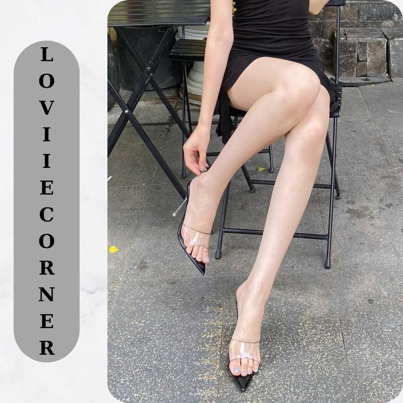 LOVIIECORNER GUỐC CAO GÓT MŨI NHỌN - FORM BÉ -  GUỐC QUAI TRONG MICA MỀM - DÉP CAO GÓT ĐŨA NHỌN CAO 9 PHÂN D221037