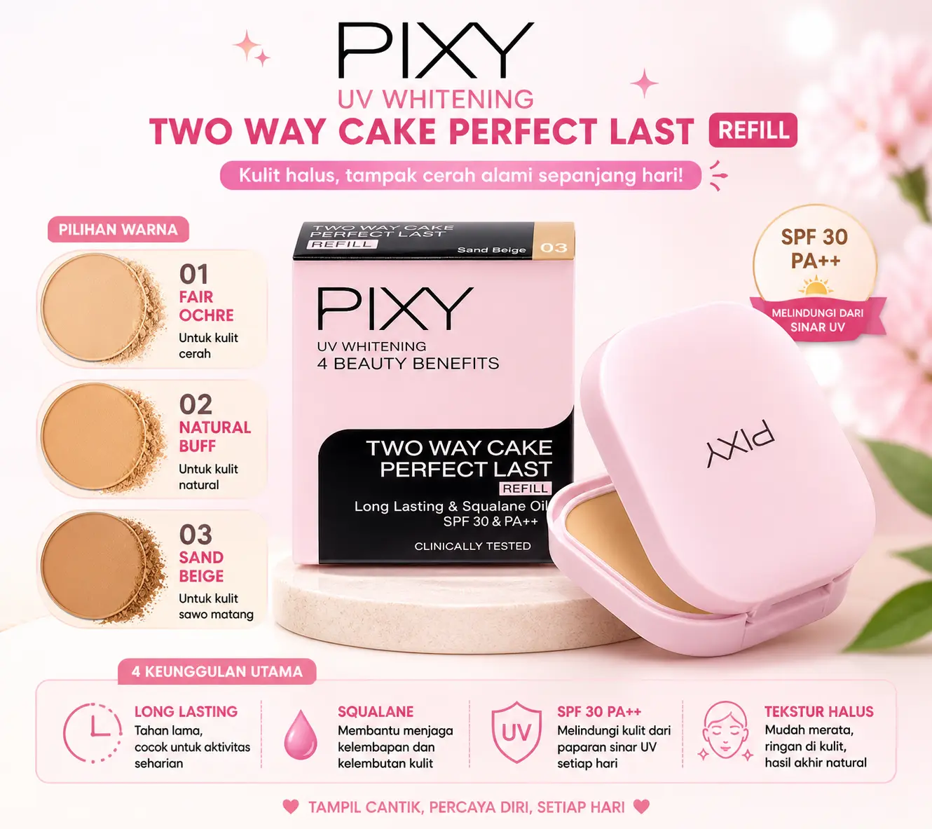NEW [REFILL] PIXY UV WHITENING POWDER 4 BEAUTY BENEFITS/ PIXY POWDER TWO WAY CAKE PERFECT LAST