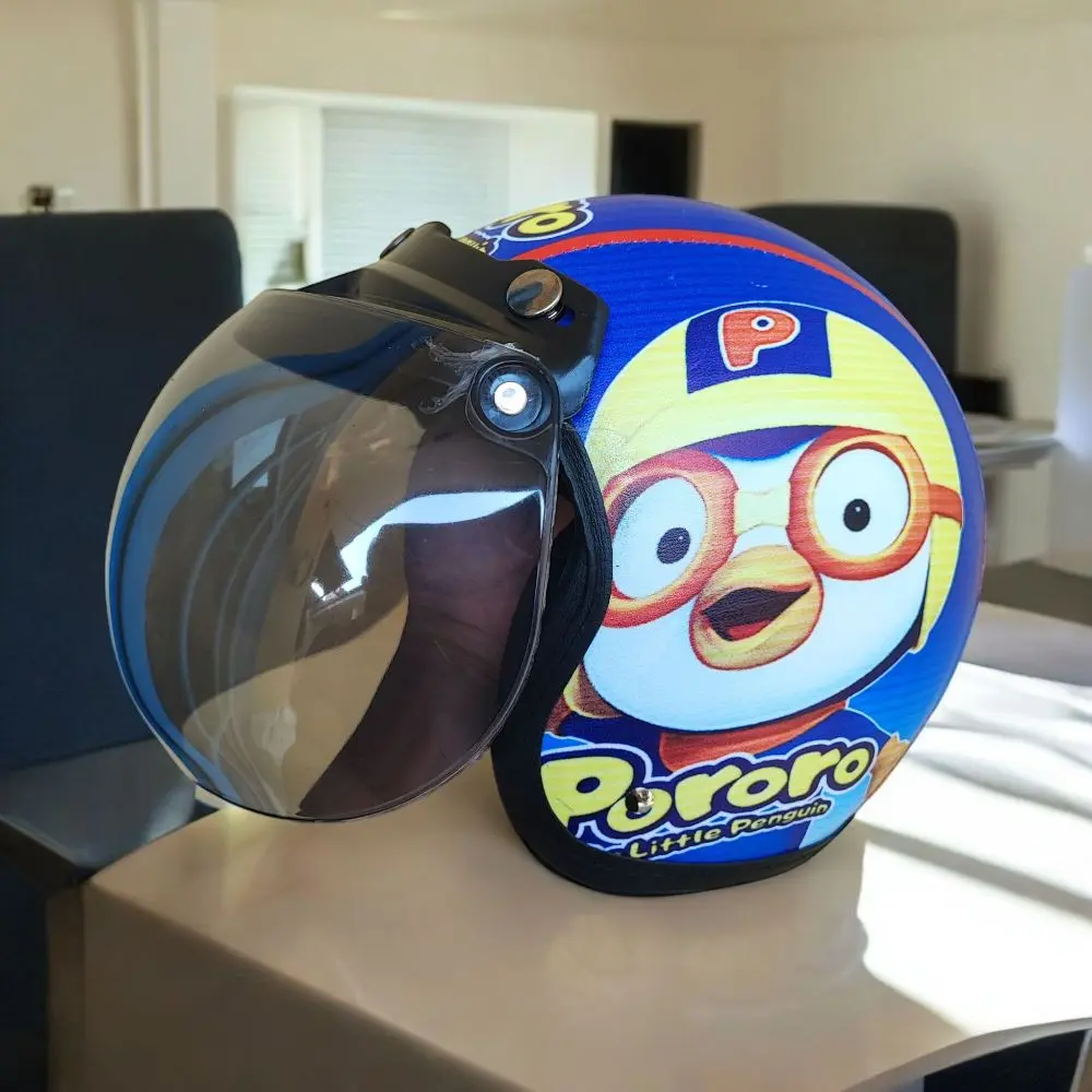 Helm Bogo Anak Retro Laki Laki Perempuan Usia 2-6 Tahun SNI Karakter Pororo Kaca Cembung Motorcycle
