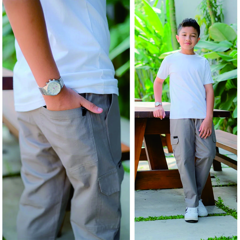 Celana Panjang Chinos Cargo Anak Usia 8 - 13 Tahun Reguler Chino Kargo Casual Lebaran Kolor Pinggang Rib Premium Distro 2