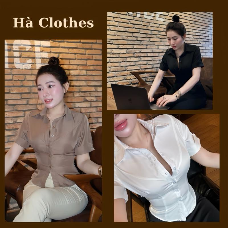 A07 - Áo sơ mi Nữ Tay Ngắn bẻ lai -  Form ôm  - Hà Clothes