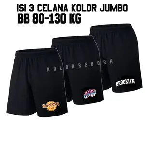 Paket isi 3 celana pendek jumbo olahraga sport hitam uniseks dengan saku dewasa Pria
