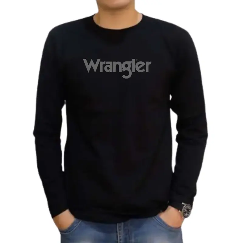 Baju Distro Wrangler Lengan panjang Bahan Katun Combed 24S Kaos Pria Nyaman Lembut Keren Oblong Santai 4