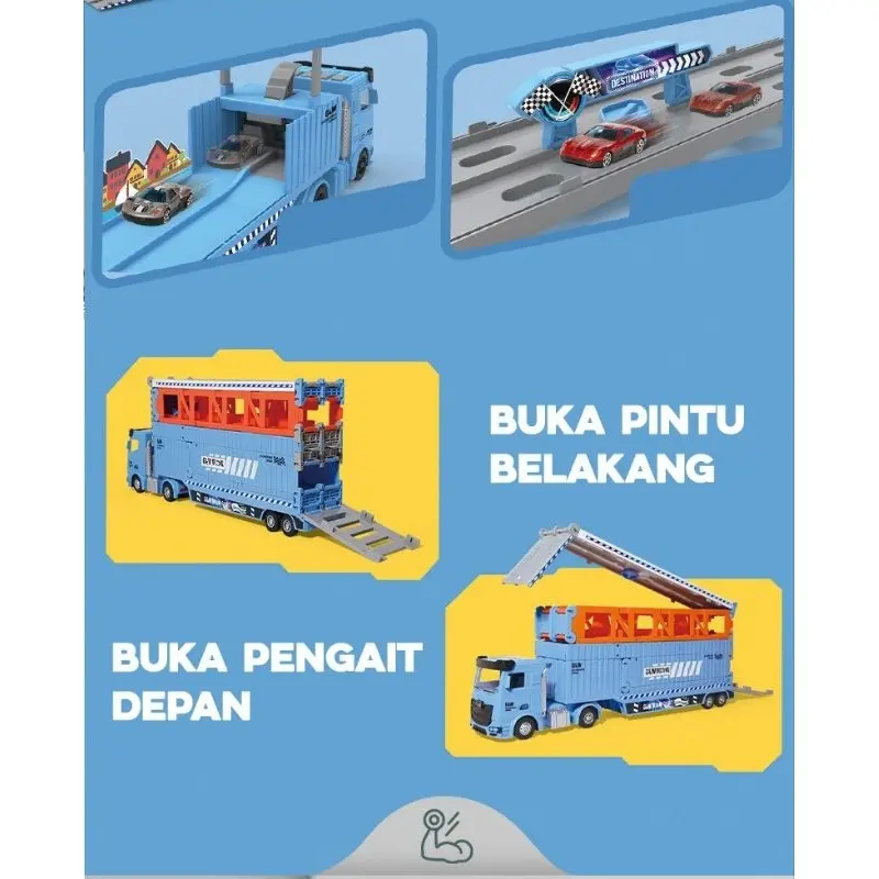 [capt] Mainan Anak Kendaraan Mainan Mobil Truk Container Deformasi Rel Balap Mobil - Container Car Catapult 1
