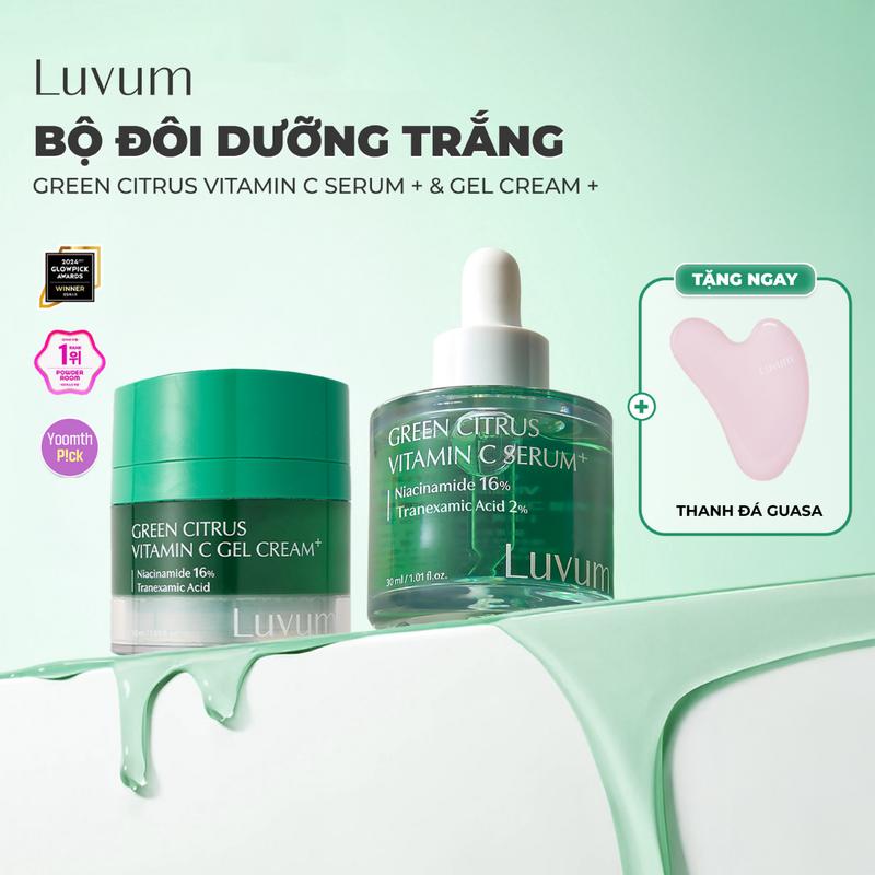 [Tặng Thanh Đá Guasa] Bộ Sản Phẩm Serum, Kem Dưỡng Trắng Mờ Thâm Nám Tranexamic Acid + 16% Niacinamide + 50% Vitamin C Luvum Green Citrus Vitamin C Serum+ 30ml & Cream 50ml [B2]