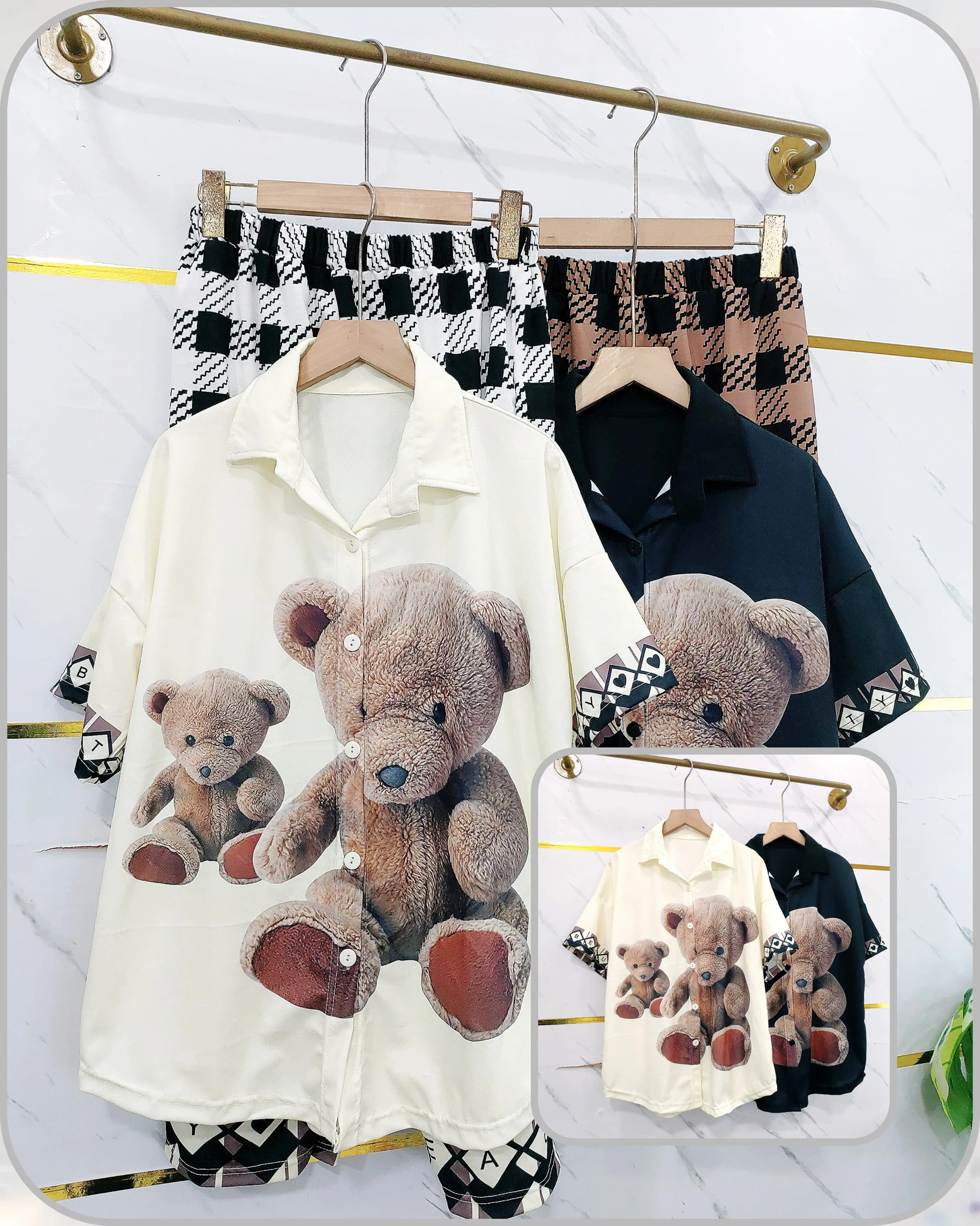 YM 827 - yimie fashion setelan oneset wanita dewasa - set boneka bernad   & celana semi kulot ( produk lokal )#setelan #tiktokshop #outfit #oneset #cucigudang Baju Wanita Motif Atasan Oversize Panjang Katun Kaos Linen Rayon Bawahan