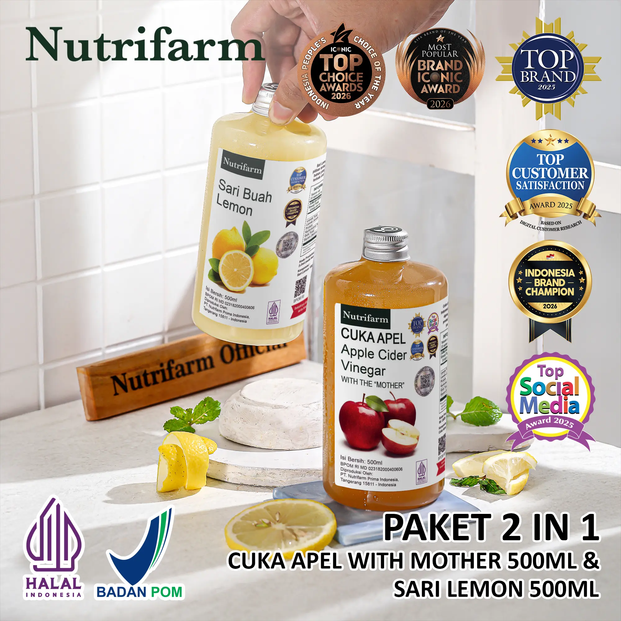 NUTRIFARM PAKET 2IN1 CUKA APEL SARI LEMON ORIGINAL