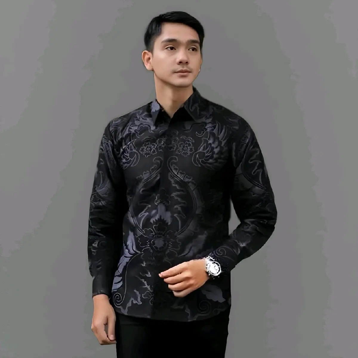 Kemeja Batik Pria Modern Baju Batik Pria Lengan Panjang Ukuran M L XL XXL Atasan Pria Fit Kancing Kantong Katun