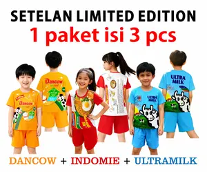Setelan Isi 3 Pcs untuk Anak-Anak Laki-Laki dan Perempuan (Unisex) Usia 1-8 Tahun Motif Viral Indomi, Chitato, Ultramilk