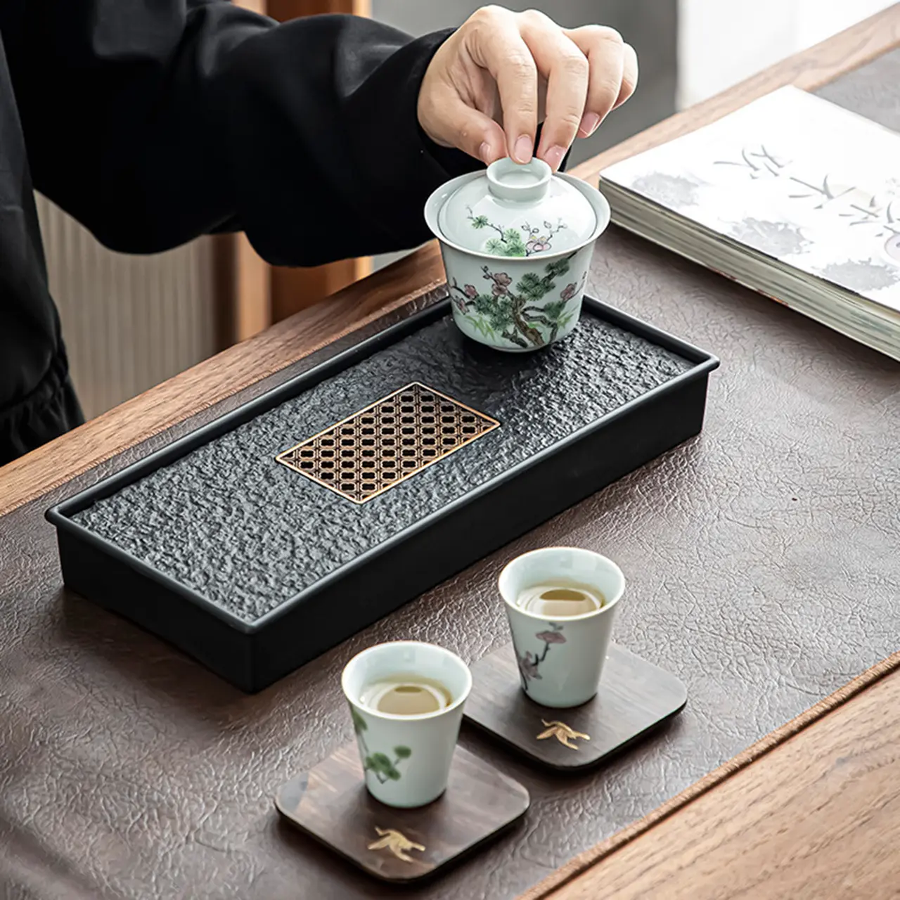 Khay Trà, Giá Cả Phải Chăng, Sang Trọng, Thích Hợp Cho Bộ Trà Gia Dụng, Bàn Trà, Nhỏ, Có Ngăn Đựng Và Khay Thoát Nước, Khay Pha Trà Khô, Thiết Kế Biển Trà