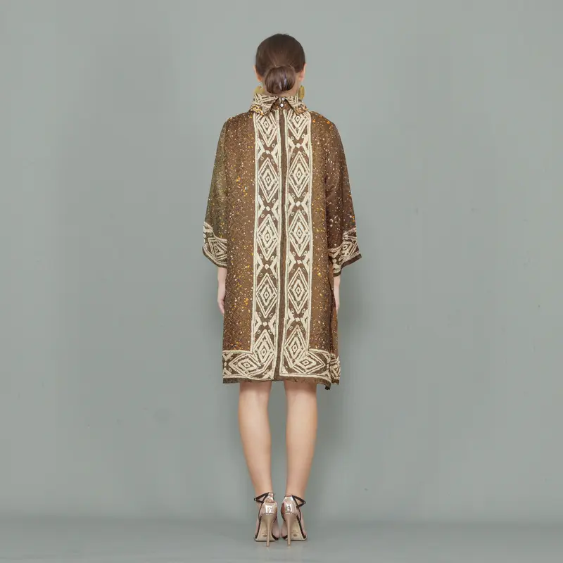 Rinjanie Batik - Tunik Bola Kerah Amanda Series - Tunik Batik Modern - Abstrak - Casual - Formal - Viscose - Dress Baju Kancing - Nyaman - Kondangan Panjang Tangan - Pesta - Fit Atasan 6