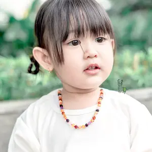 Amber Buddy | JN109 Kalung Anak Baltic Amber Kombinasi Amethyst & Rose Quartz. 38 cm Junior