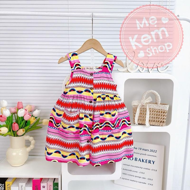 [10-42kg] Đầm dây bản vải tole/lanh loại 1 hoạ tiết bắt mắt dễ thương, thoáng mát, thấm hút mồ hôi cho bé gái- đi biển, đi chơi, đi học, mặc nhà 5