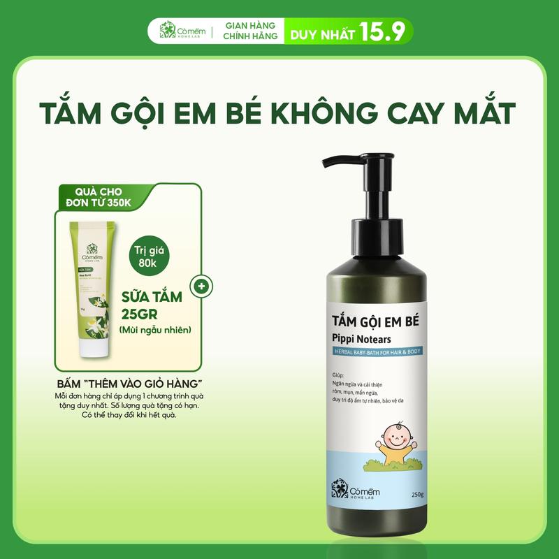 Sữa tắm gội em bé Pippi Notears Cho Bé Sơ Sinh Không Cay Mắt Cỏ Mềm 250g
