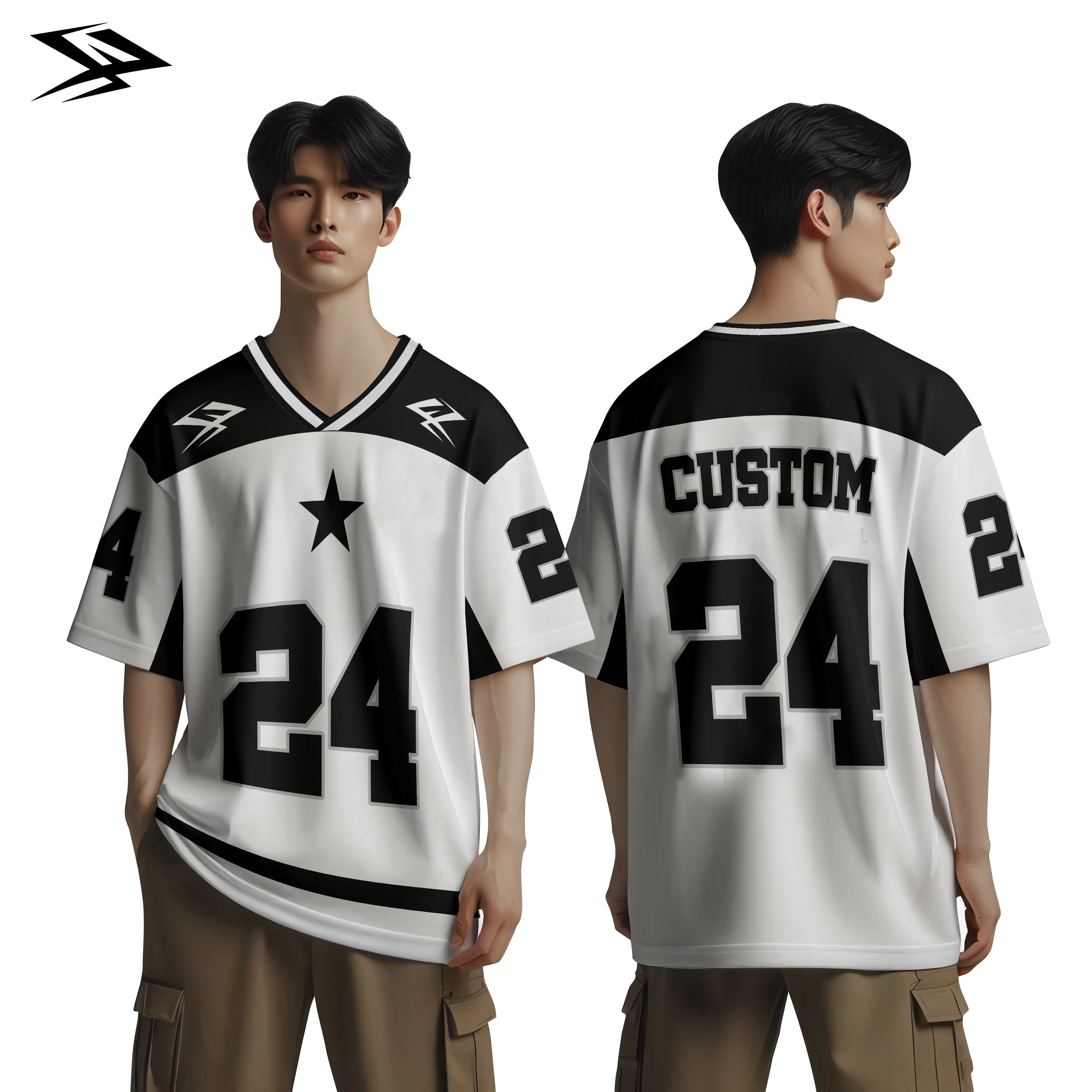 Jersey Coquette Baseball Casual Star Center Black White Fullprint