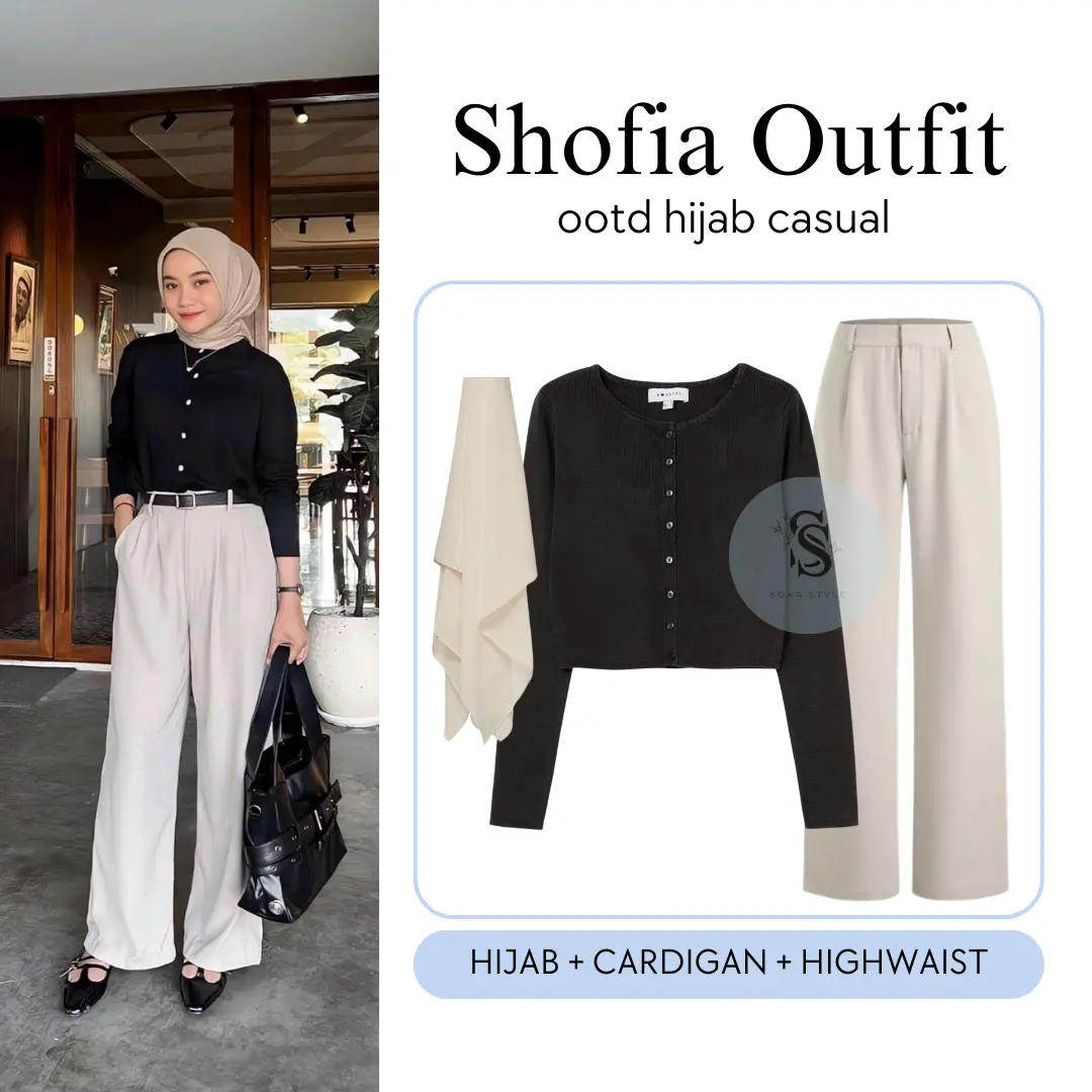 Setelan 3in1 Casual Hijab Bella Square Cardigan Highwaist - Shofia Outfit SS51