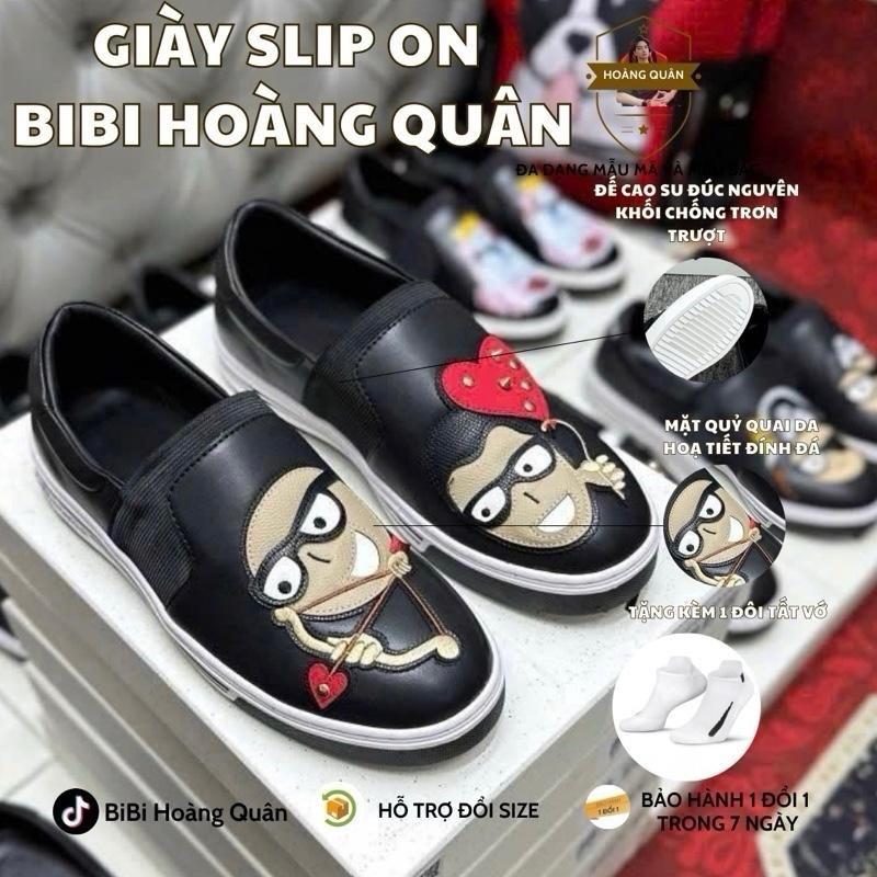 [TẶNG KÈM TẤT] Giày Slipon Mặt Bắn Cung quai da đính đá HOT Shoes