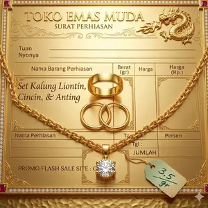 1 Set Perhiasan Liontin Permata Satu Lapisan Emas Muda Free Cincin Dan Anting polos