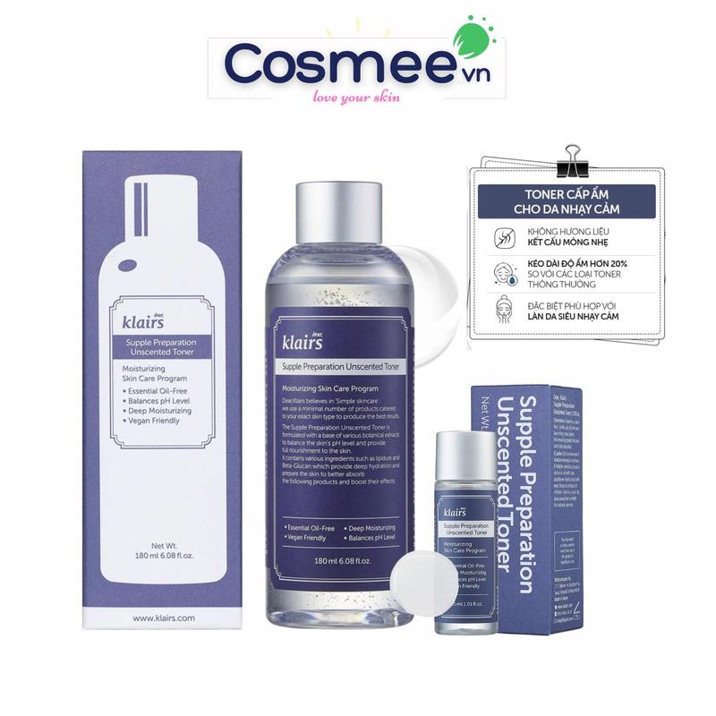 Dear, Klairs nước hoa hồng Supple Preparation Unscented Toner