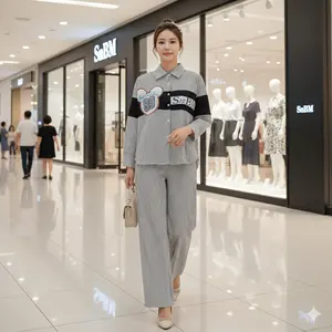 ALUNA - One Set Aurelia Stripe / Kemeja Cotton Stripe / Kemeja Couple Setelan Salur