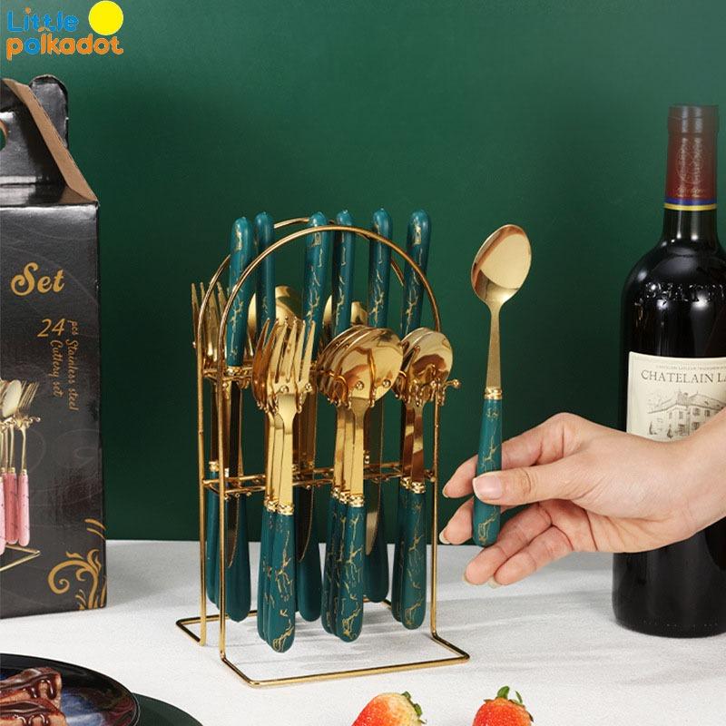 Sendok Garpu Set Sendok Garpu Dan Tempatnya Cutlery Set Sendok Sultan Makan Set Isi 24 Set Gold Marble Bahan Stainless Tebal Rapi Golden Spoon Marble Rak Stainles Souvenir Kado Gift Sendok Garpu Sendok Korea Set stainless Sendok Dan Garpu Set 4