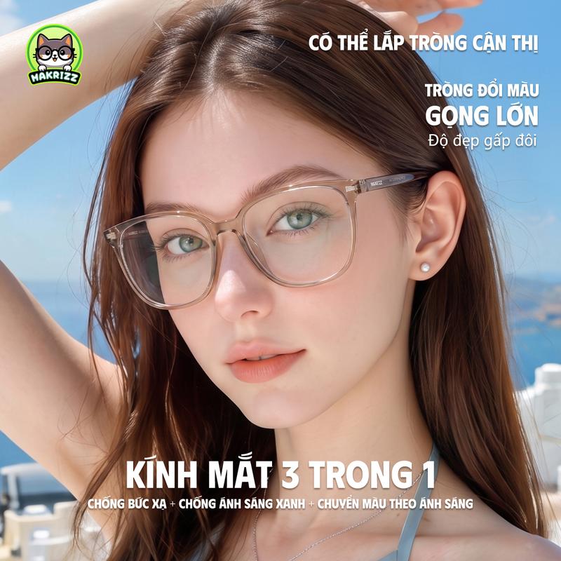 MAKRIZZ - Kính Đổi Màu & Chống Ánh Sáng Xanh 3 Trong 1, Gọng To Thời Trang Hàn Quốc, Chống Tia UV, Siêu Nhẹ 11g 15938