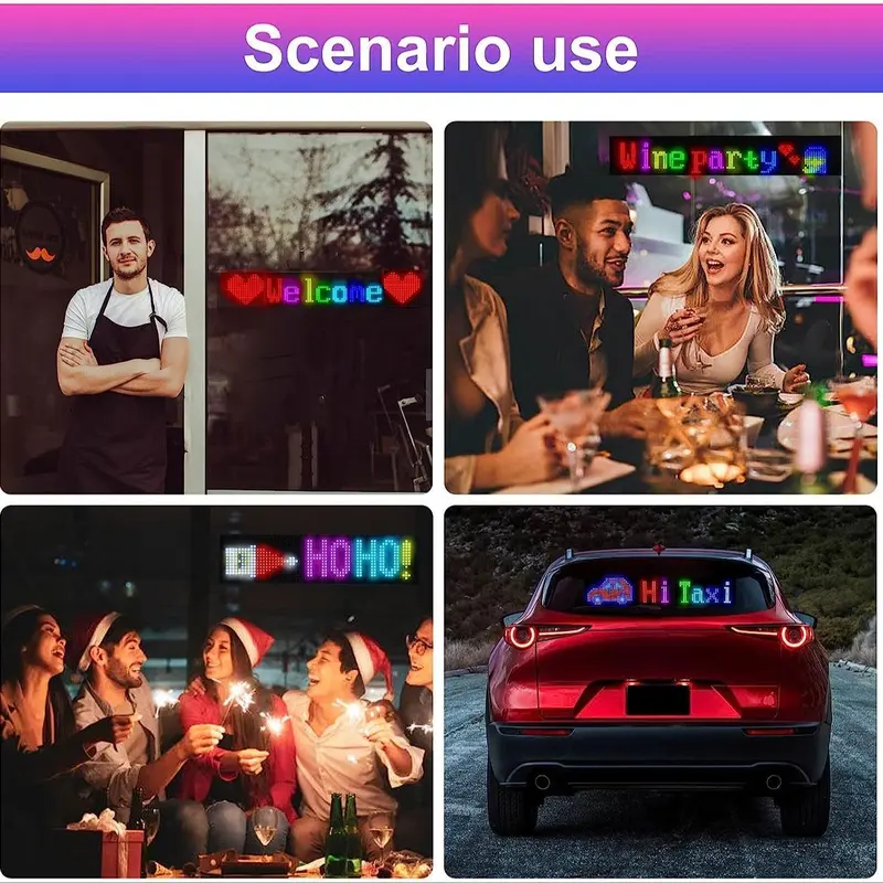 Flexible Matrix Pixel Light, RGB Scrolling Illuminated Signage, USB Powered Bluetooth-compatible Control LED Light, Novelty Lighting for Car & Store, Car Accessory 6