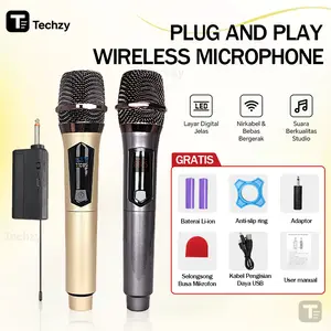 Techzy  Wireless Microphone UHF Profesional Cordless Bisa di Charger Karaoke Mikrofon/Mic-Wireless Recharger digunakan untuk Souncard
