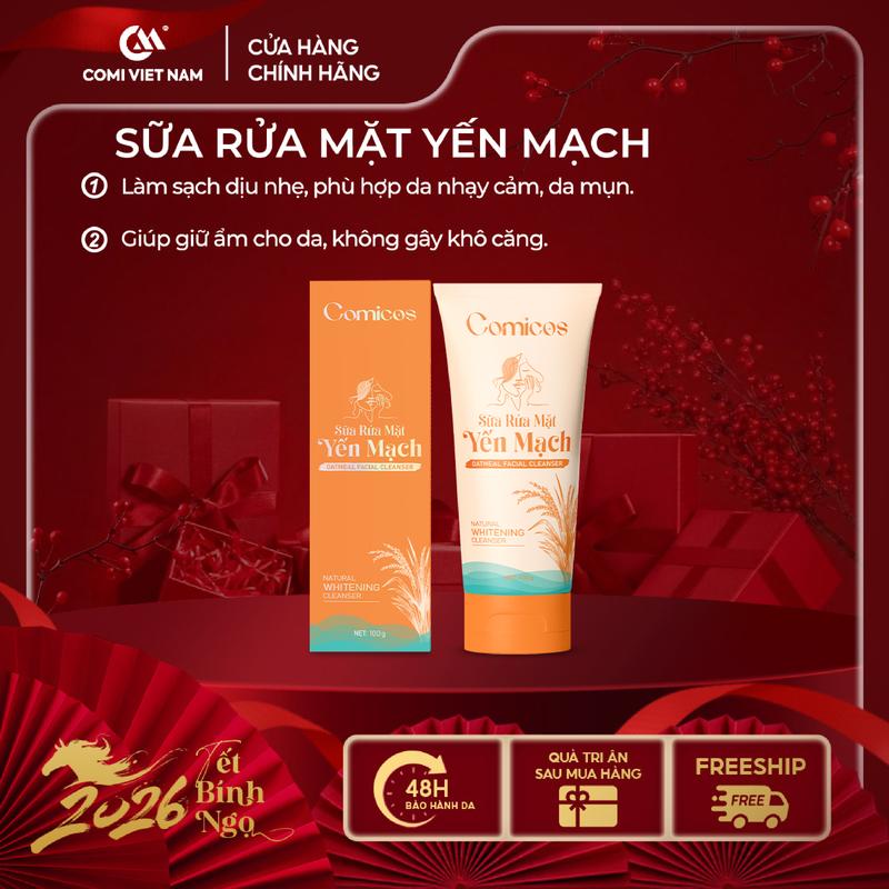 Sữa Rửa Mặt Yến Mạch - sáng da Comicos cho mọi loại da đặc biệt da mụn - Tuýp 100ml Skincare