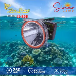 Jinlong Senter Kepala Selam JL 808 250Watt ABS Premium LED Laser Waterproof Baterai Tahan Lama 20 Jam Lampu Charger Recharge Adaptor Jack Angka 8