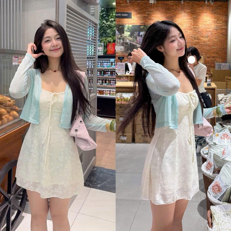 (KÈM CARDIGAN) Đầm hai dây dáng ngắn JADE dress thun ren dệt hoa nữ tính HAVANA SAT525