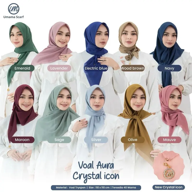 Umama Voal Aura Crystal Icon Lase Cut Original / Hijab Segi Empat / Paris Premium 1