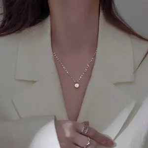 kalung titanium pecah kopi liontin permata anti karat dan luntur