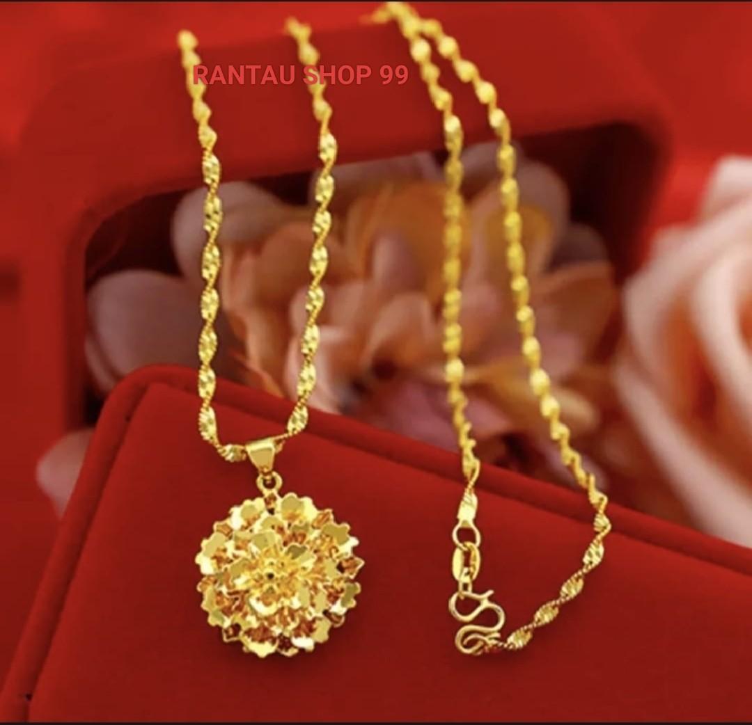 Kalung titanium motif melintir liontin bunga mawar gold modern anti luntur dan karat