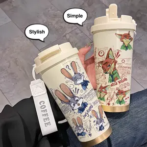 Tumbler Zootopia Bunny and Fox Couple  Kapasitas 500ml stainless steel 316 Anti Bocor & Desain tali jinjing premium untuk minuman panas atau dingin dilengkapi sedotan tersembunyi serta tutup