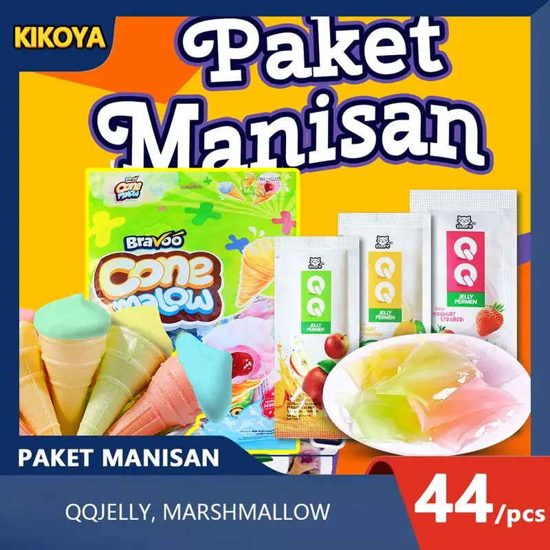 PAKET MANISAN 20+24PCS QQ JELLY &MARSHMALLOW Fruity Rendah gula Rendahlemak snack Food Jeli Manis snacks MakananSapi Puding Paket Usaha Jajanan SD 1 DUSJajanan Grosir 0